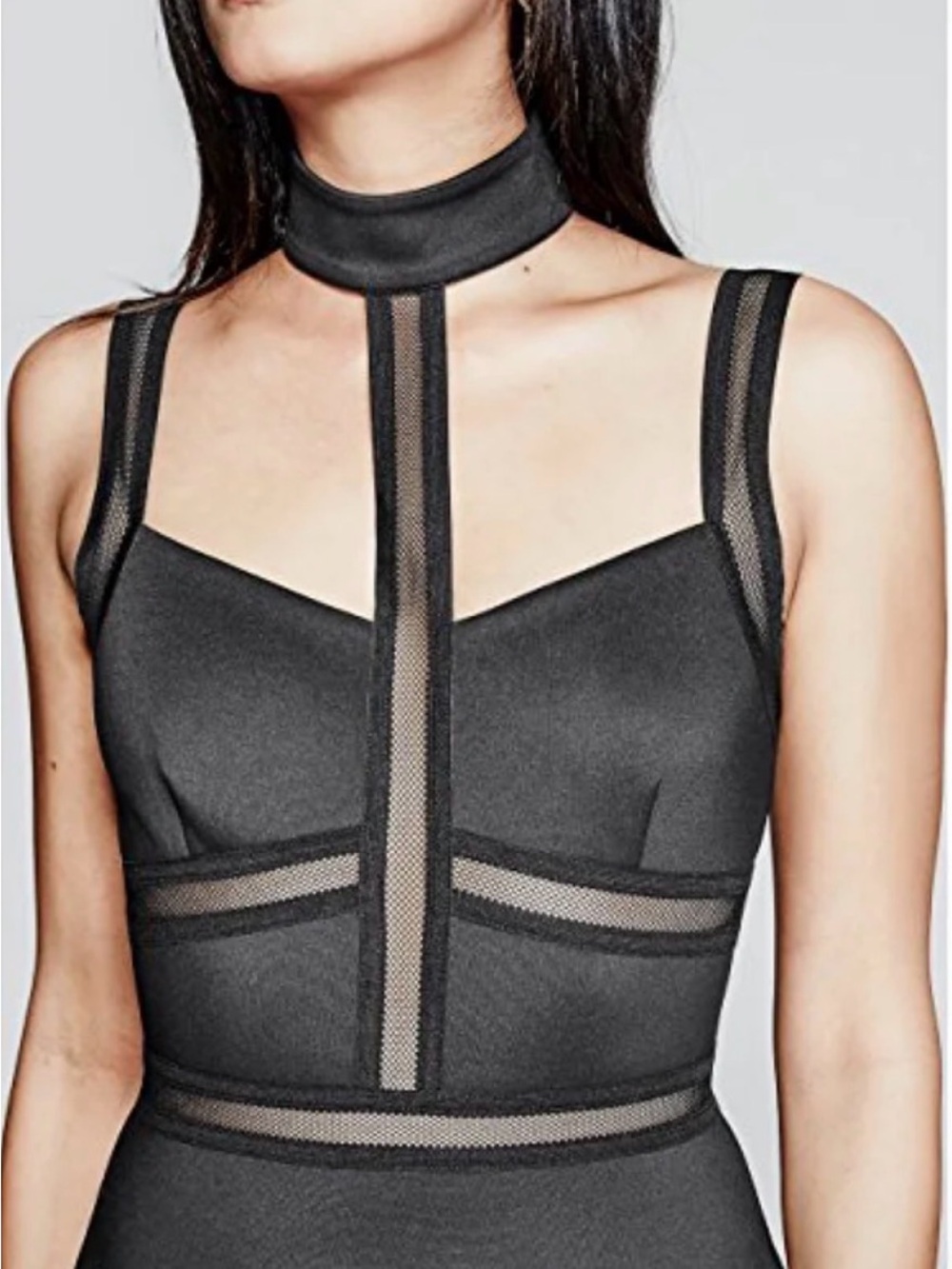 Marciano Black Strapless Shear Dress with Contrast Trim